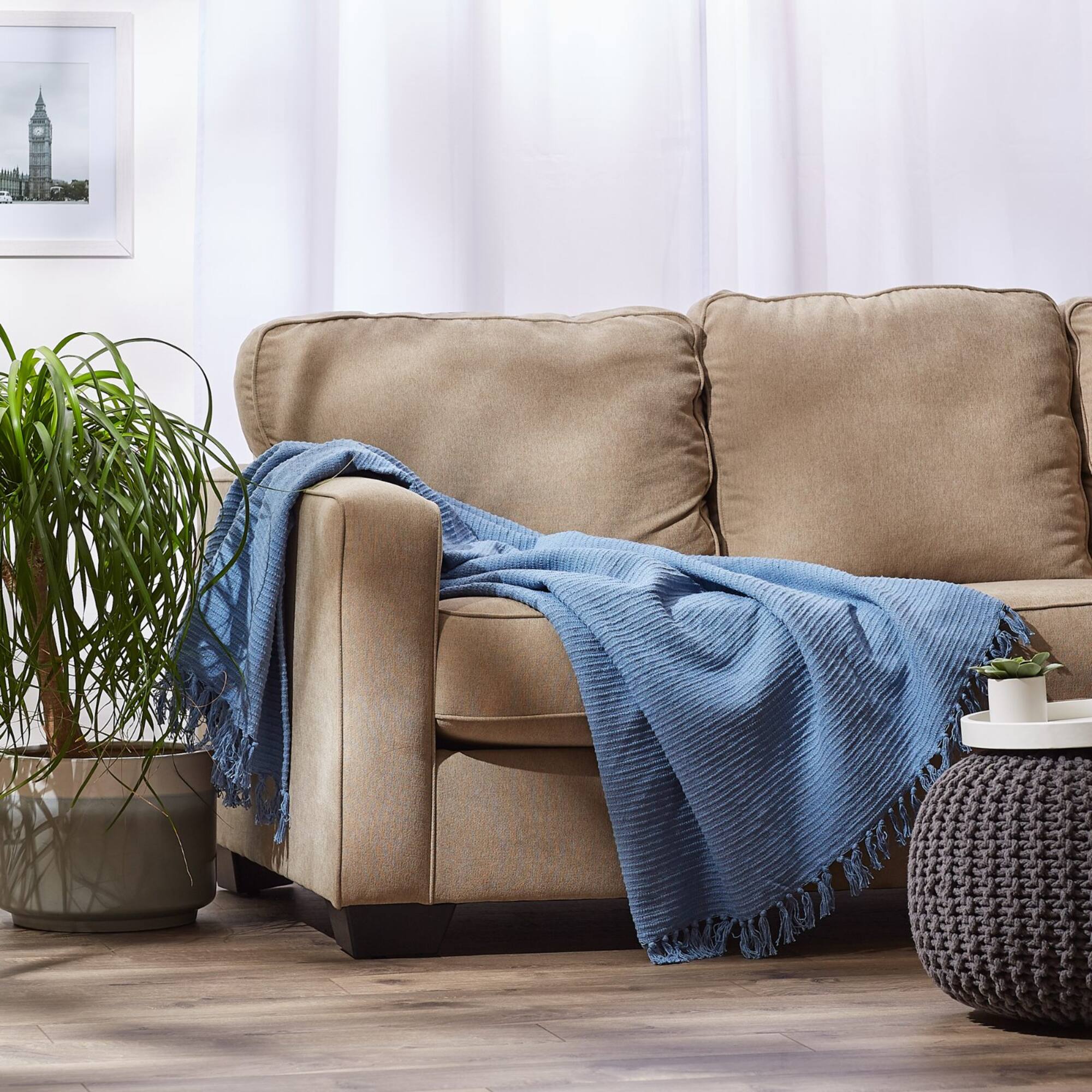 DII® Stonewash Blue Solid Ribbed Throw